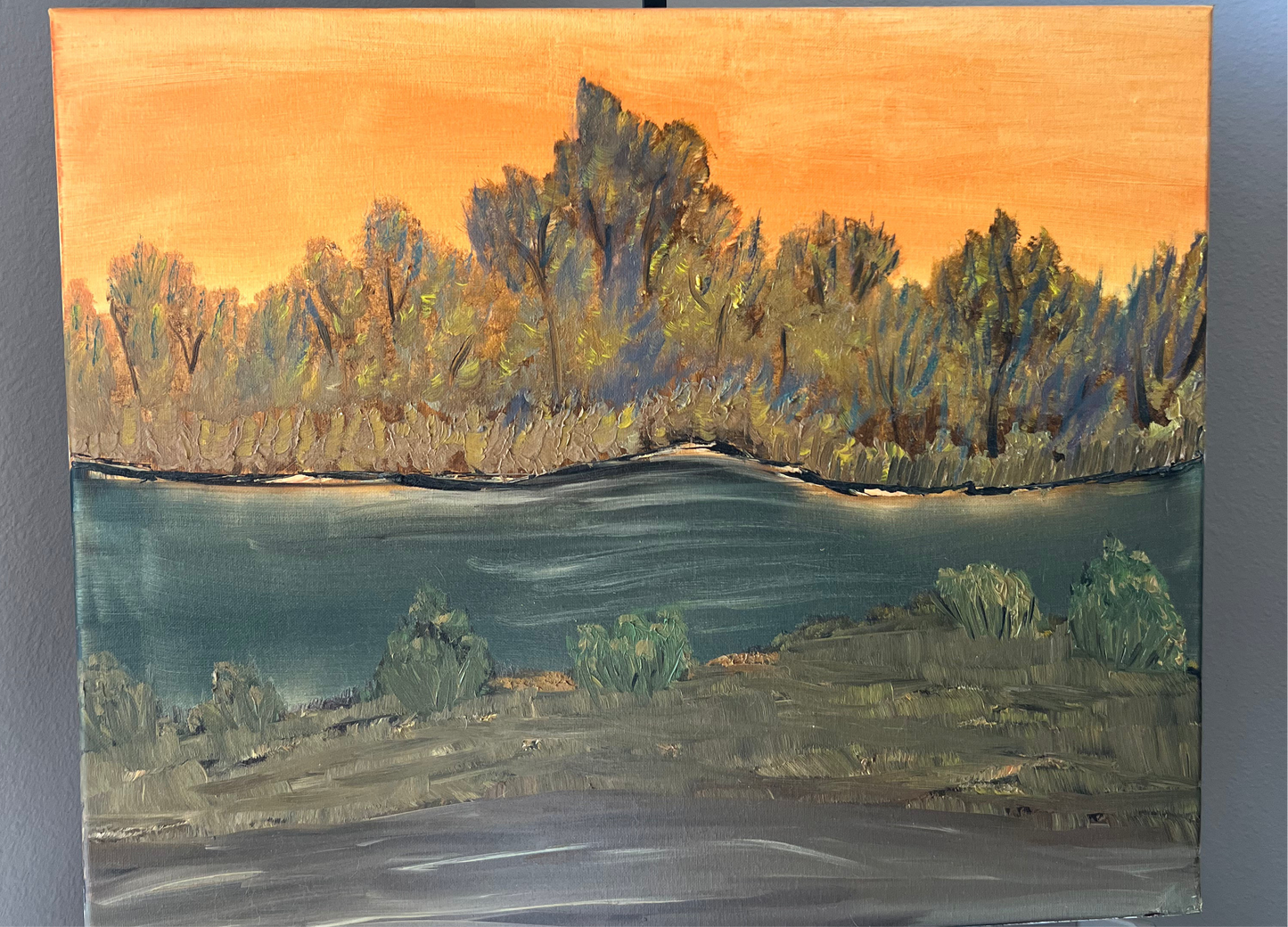 oil on canvas ~ sunset at the lake
