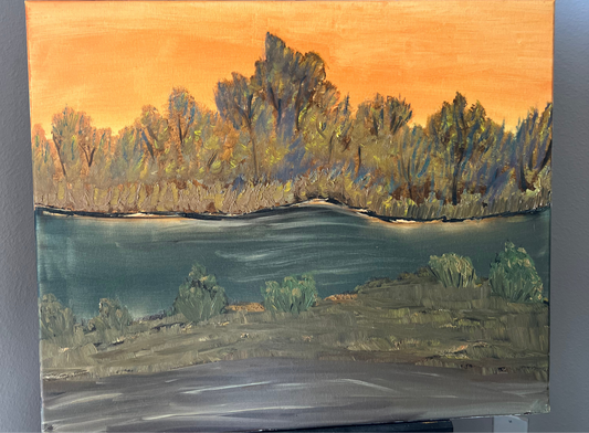 oil on canvas ~ sunset at the lake